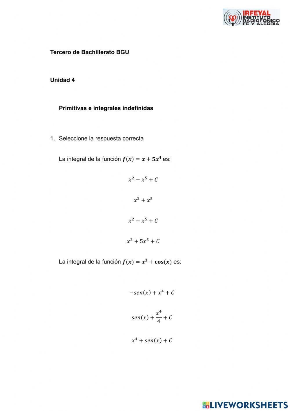 Primitivas e integrales indefinidas
