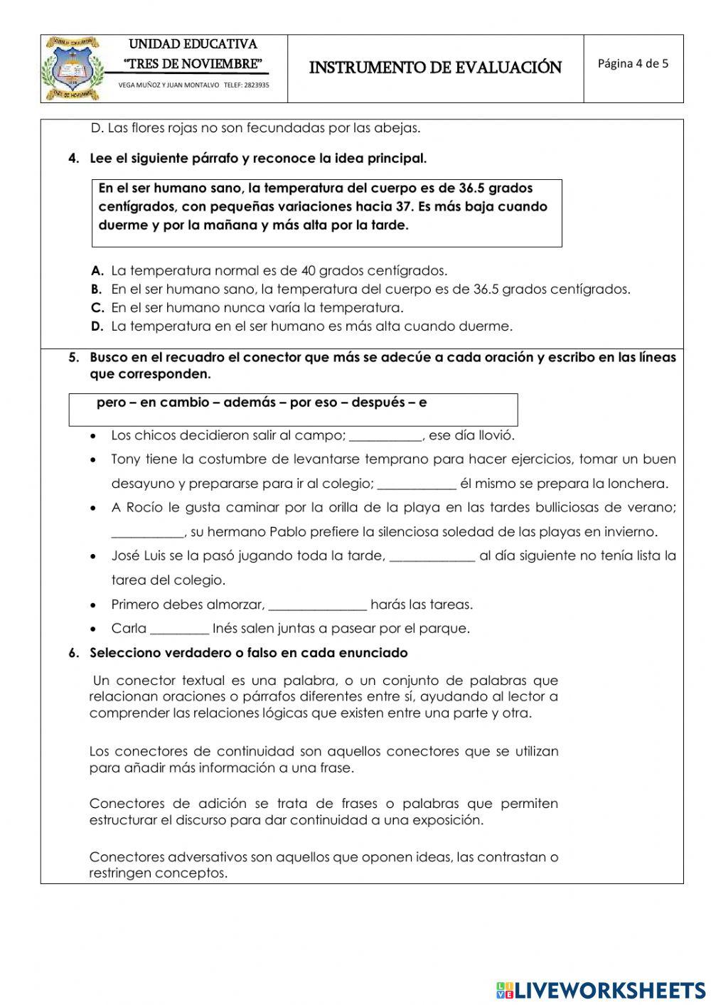 Evaluación Lengua y literatura 7MO