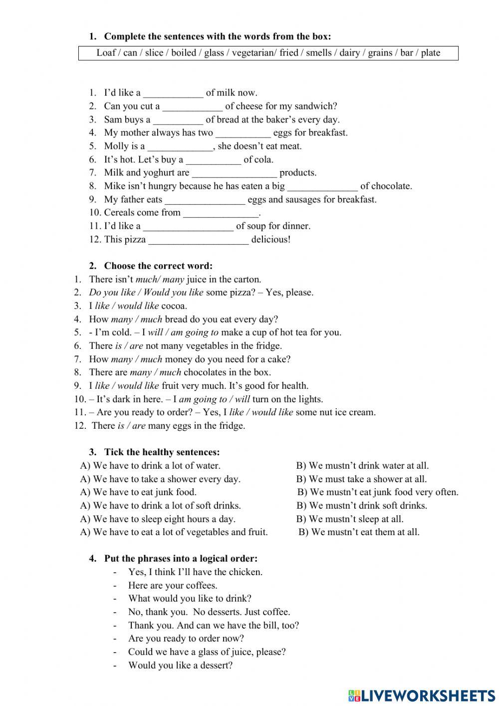 Form 6. Test 5. Food 1