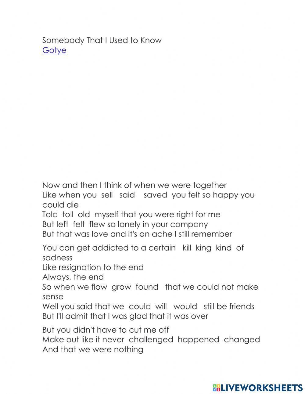 Song somebody that I used to know