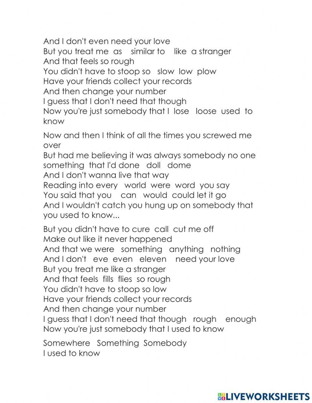 Song somebody that I used to know