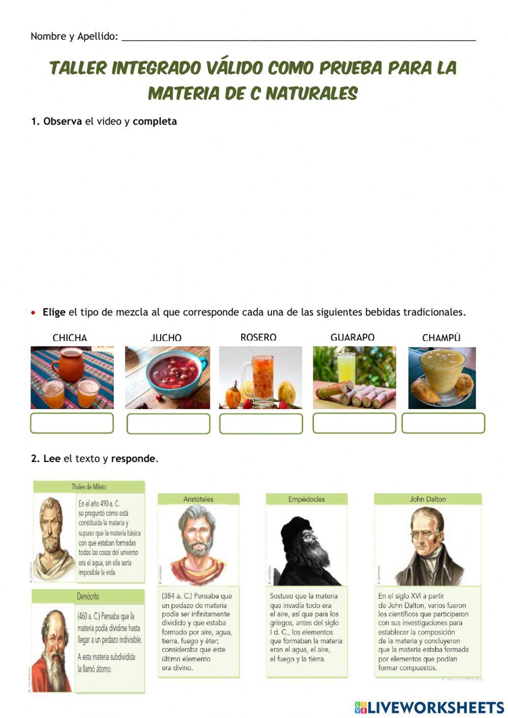 Taller integrado válido como prueba para la materia de c naturales