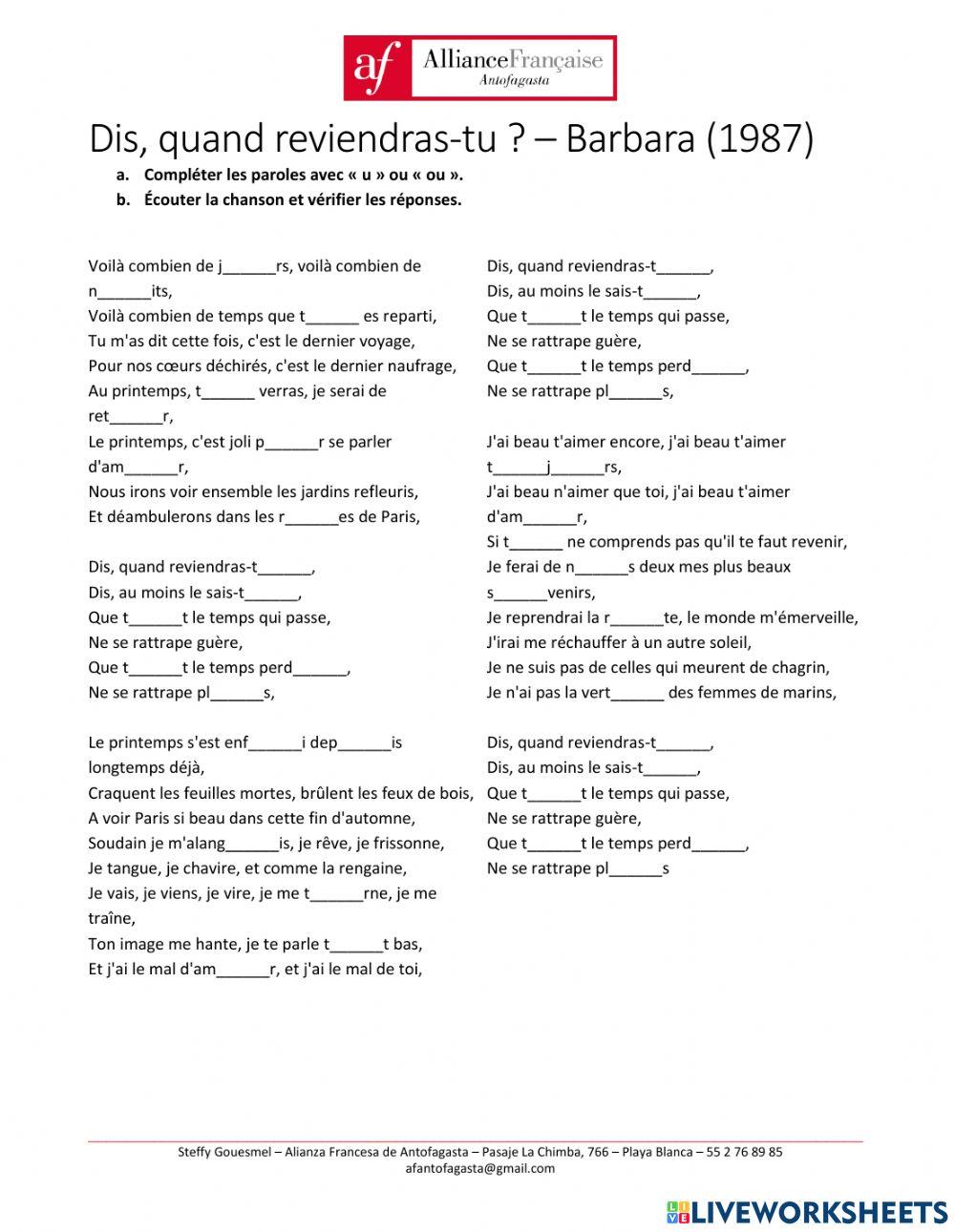 Dis, au moins le sais-tu -u- -ou- y u