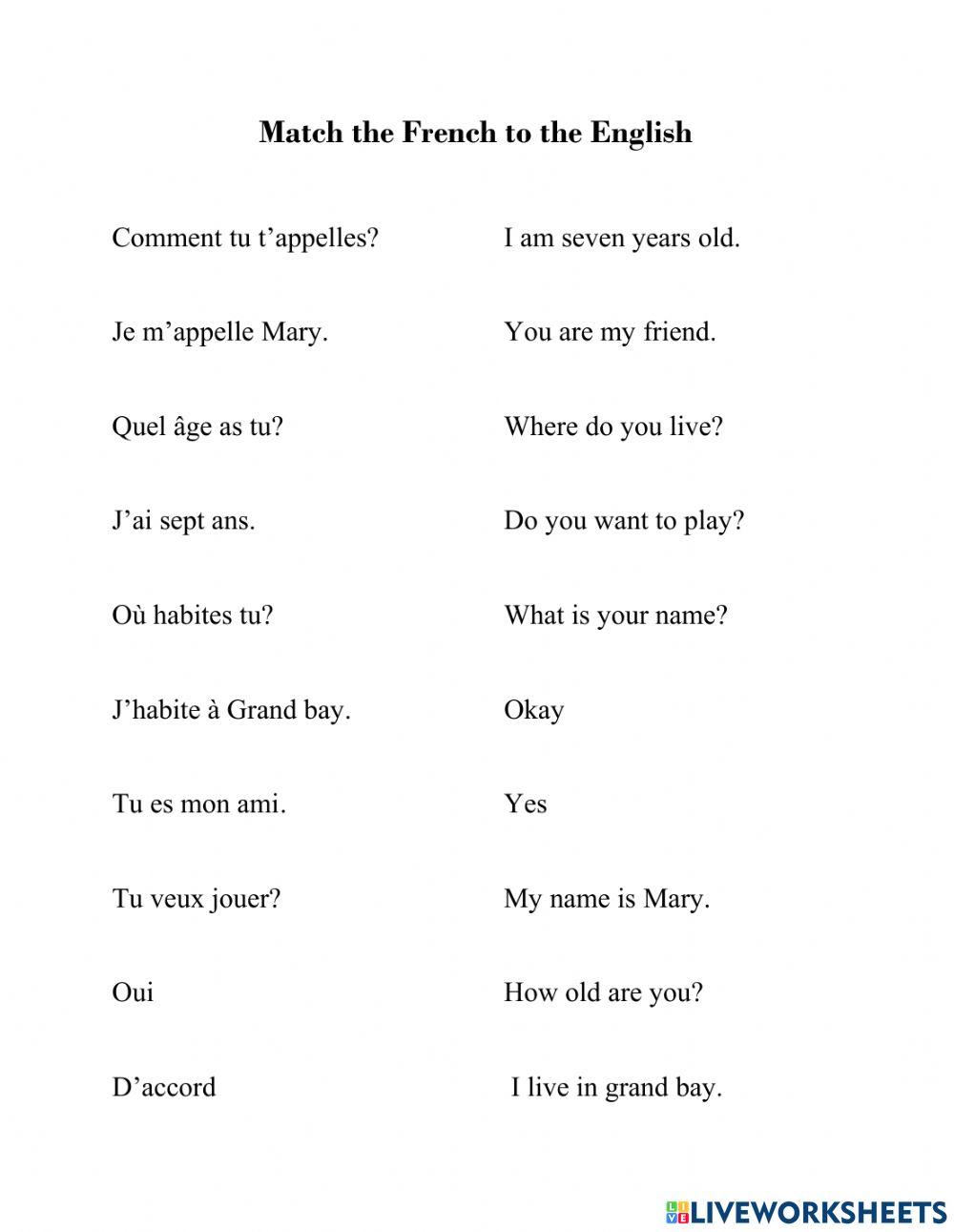 French Grade 1 - Making new Friends online exercise for | Live Worksheets