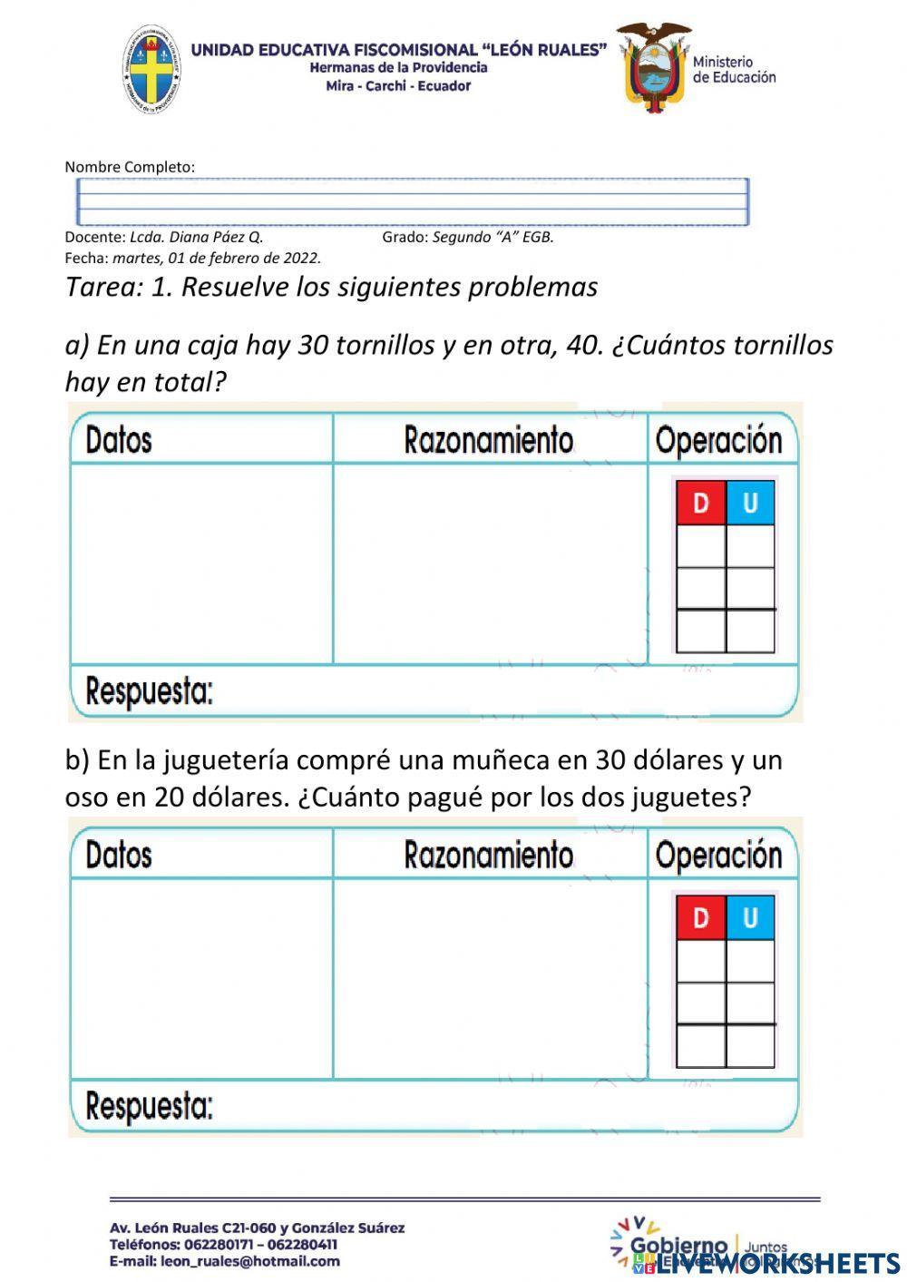 Problemas de sumas con decenas puras