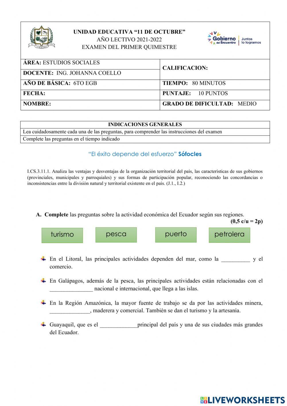 Evaluación 1er Quimestre
