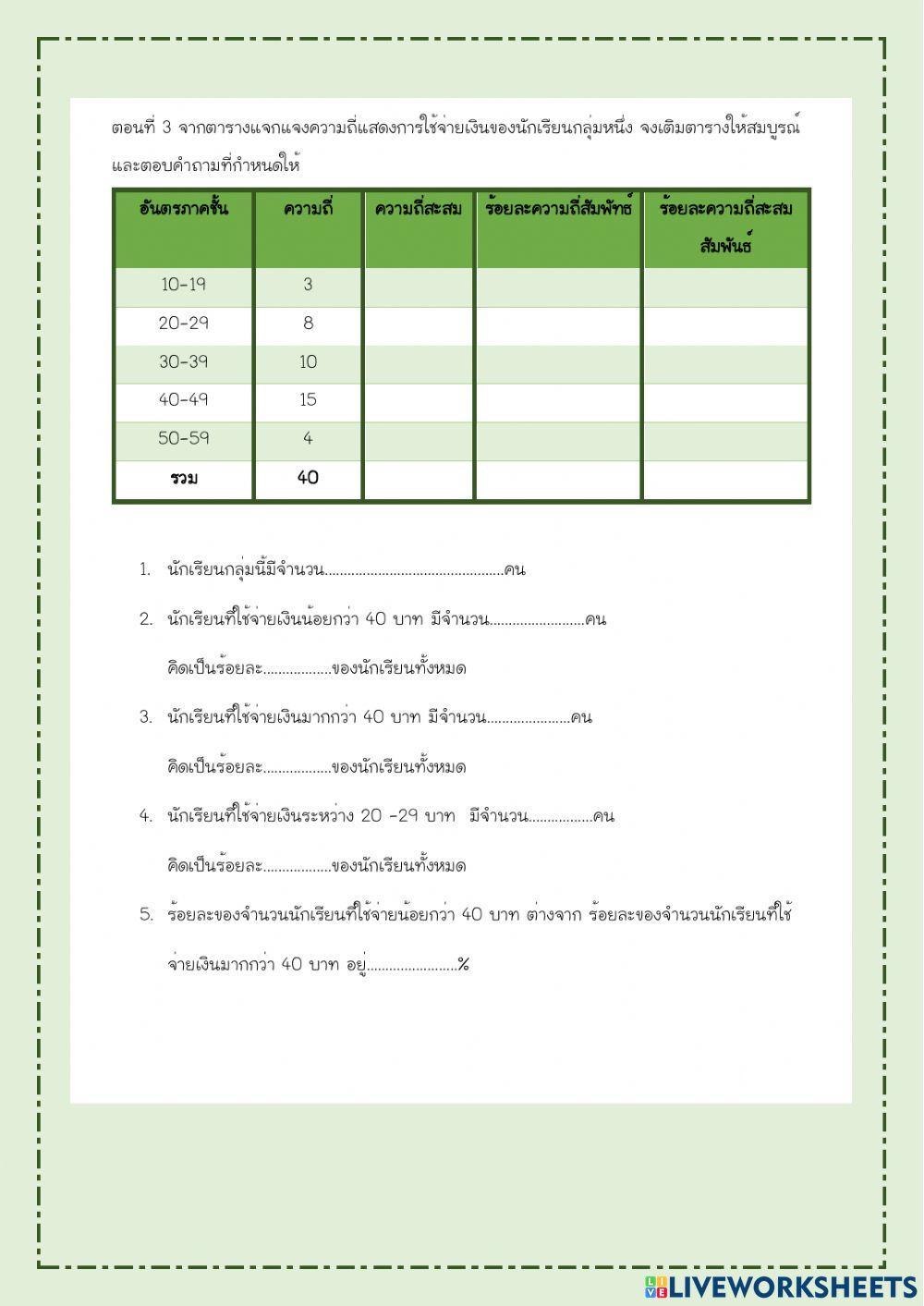 การสร้างตารางแจกแจงความถี่