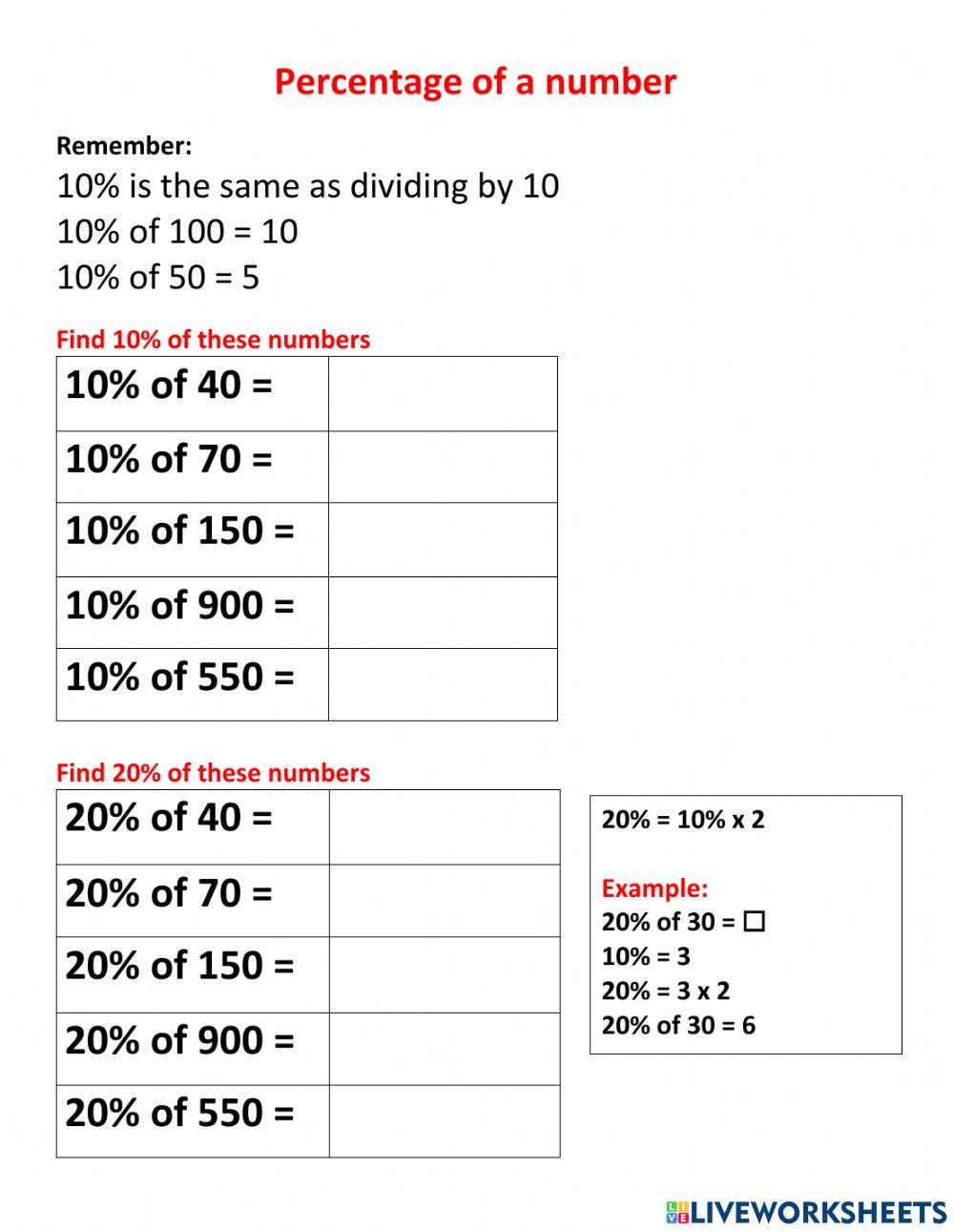 Percentage of a whole number