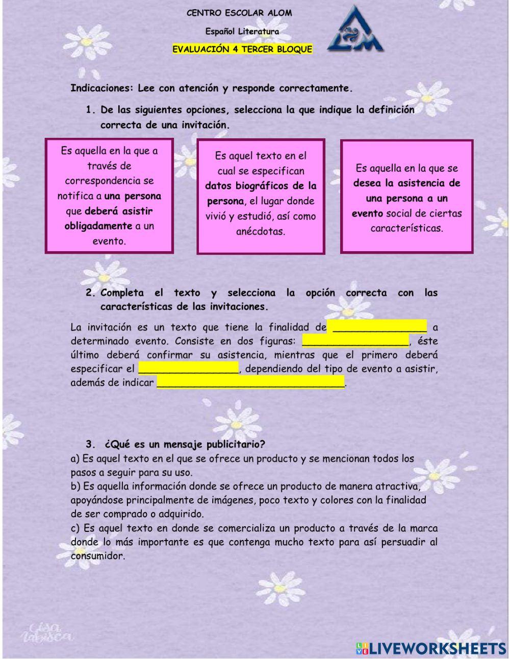 Evaluación 4 bloque 3 lit