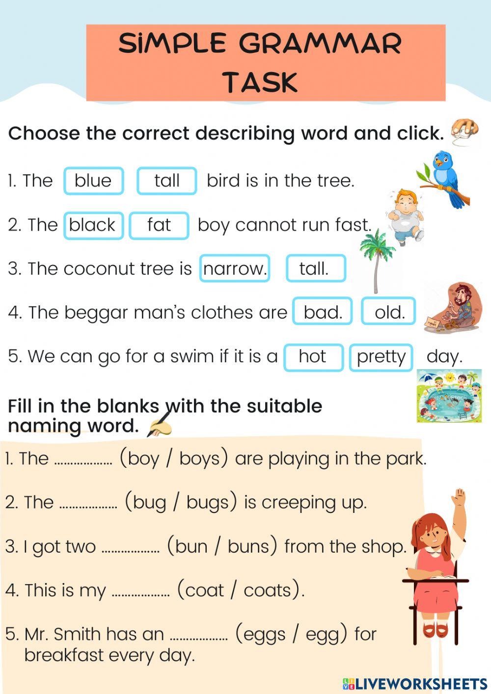 Simple Grammar Task worksheet Live Worksheets