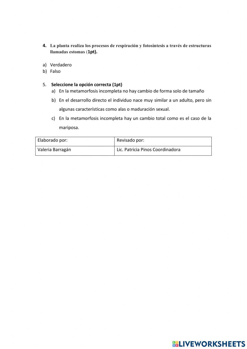 Evaluación Ciencias Naturales