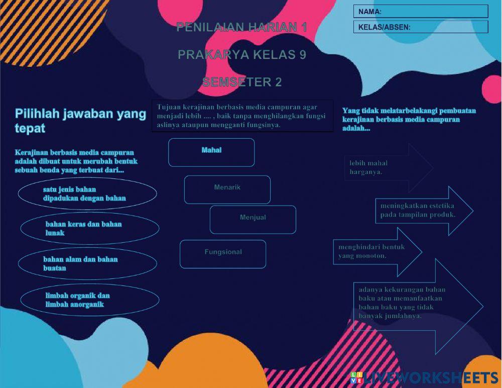 Ulangan prakarya kelas 9 semester 2 Ulangan prakarya kelas 9 semester 2