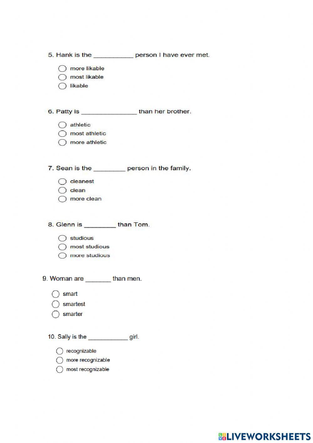 Choosing the Correct Degree of Adjective Part