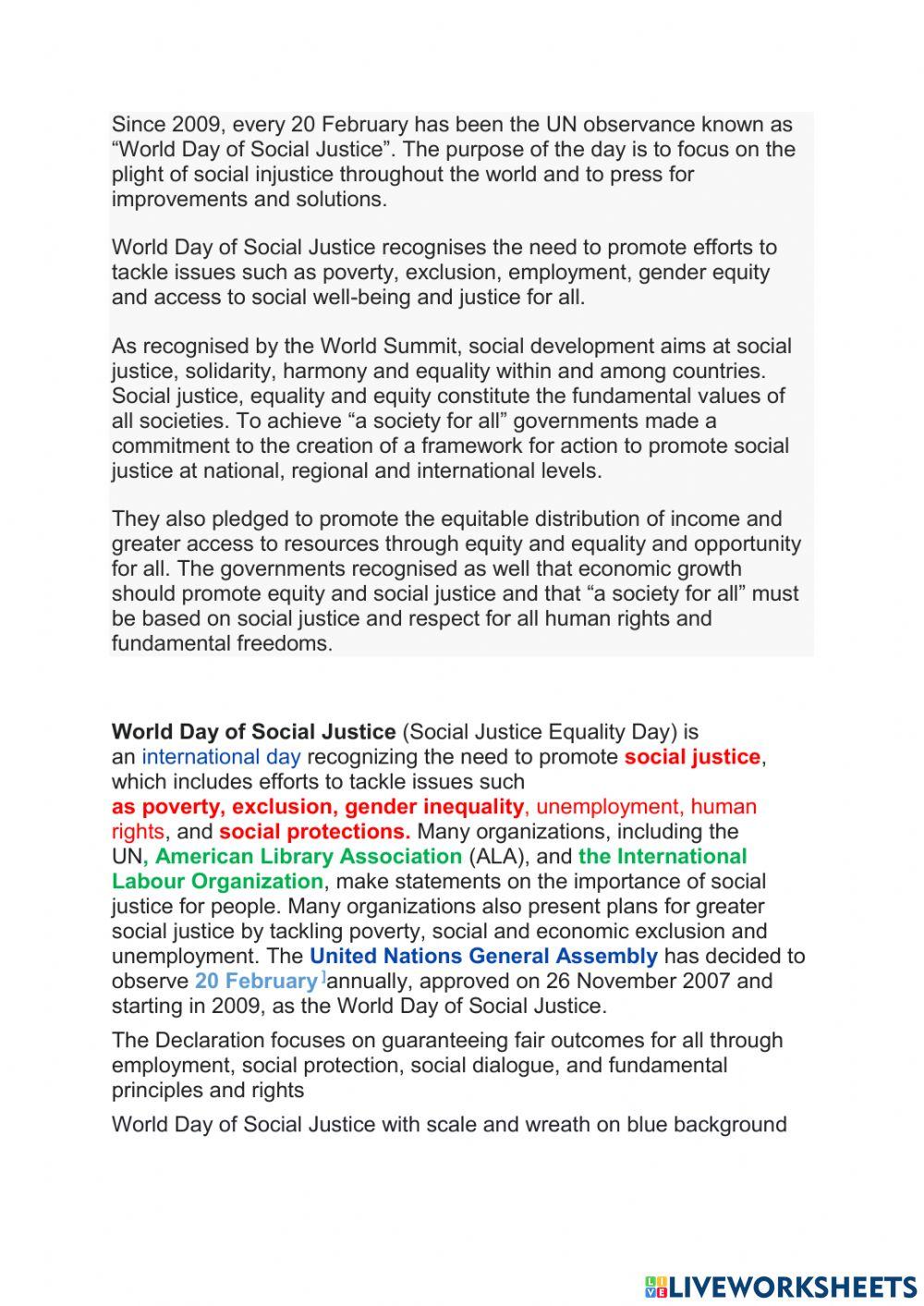 World Social Justice Day 20 February