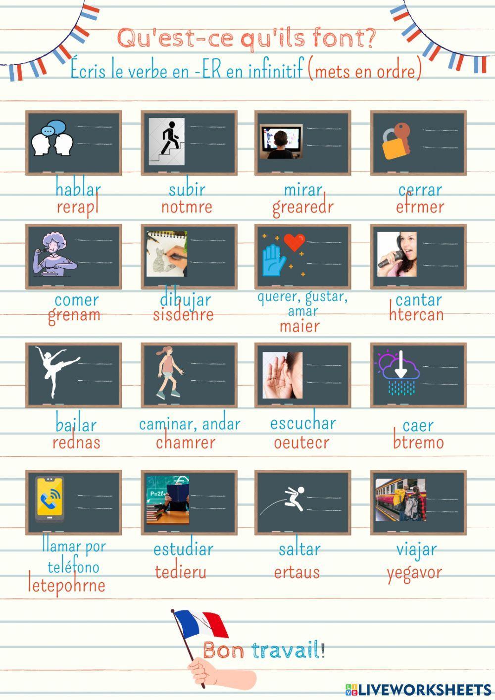 Verbes en -er (2) mets en ordre et écris