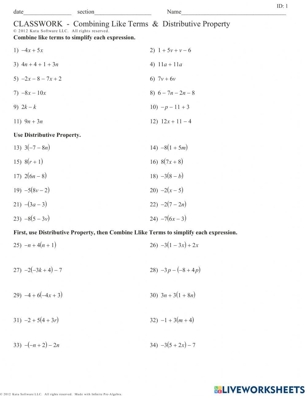 Combining Like Terms online exercise | Live Worksheets combining-like-terms-online-exercise-live-worksheets