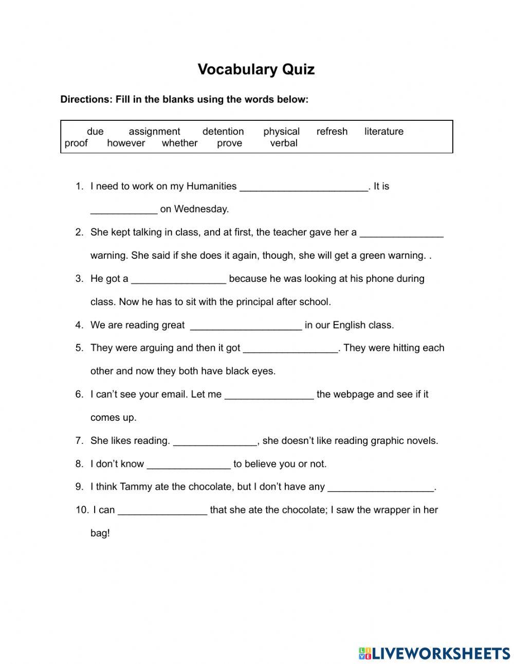 Basic Middle School Vocabulary