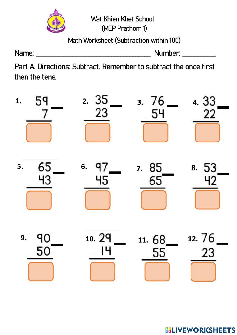 Subtraction within 100 Subtraction within 100