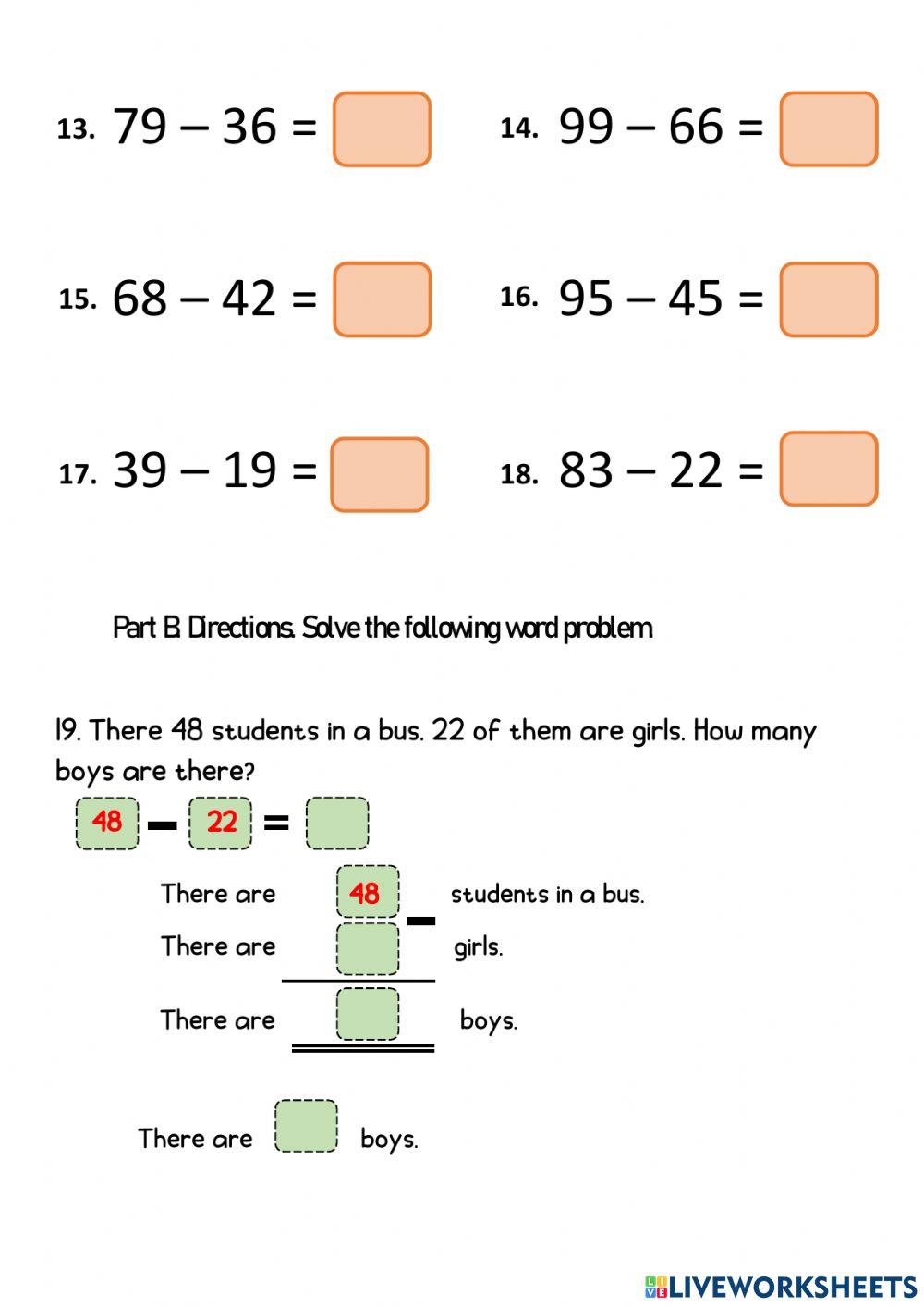 Subtraction within 100 Subtraction within 100