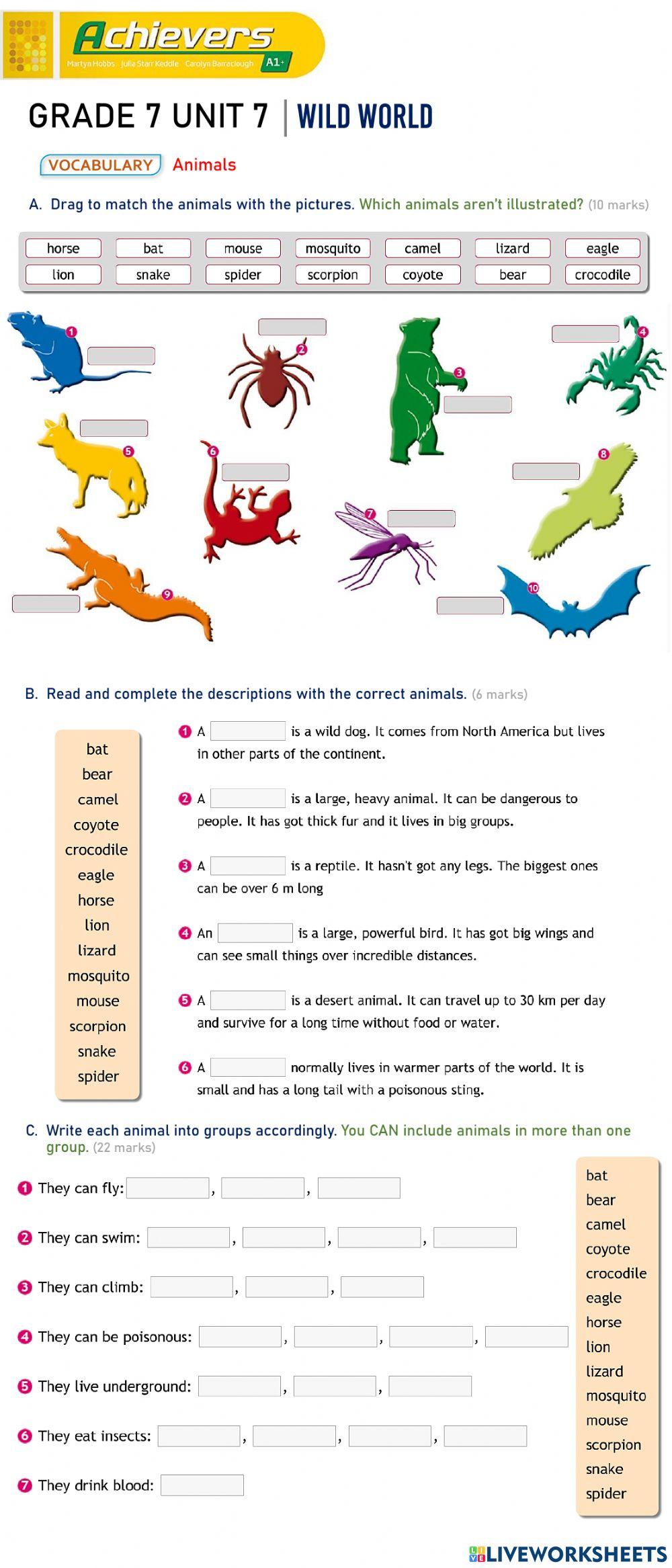 Grade 7 English UNIT 7 WILD WORLD - Animals (Vocabulary)