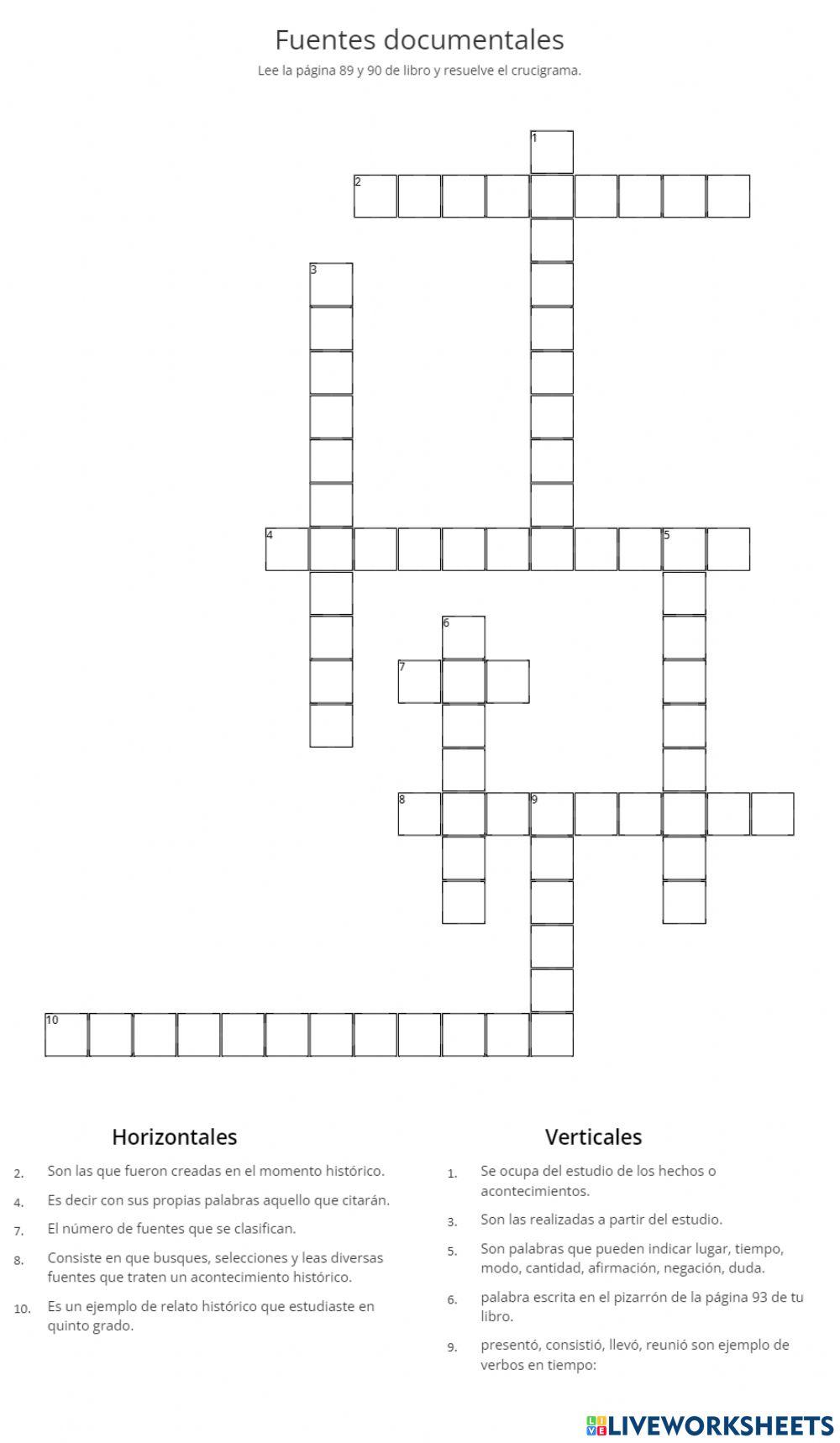 Crucigrama: fuentes bibliográficas