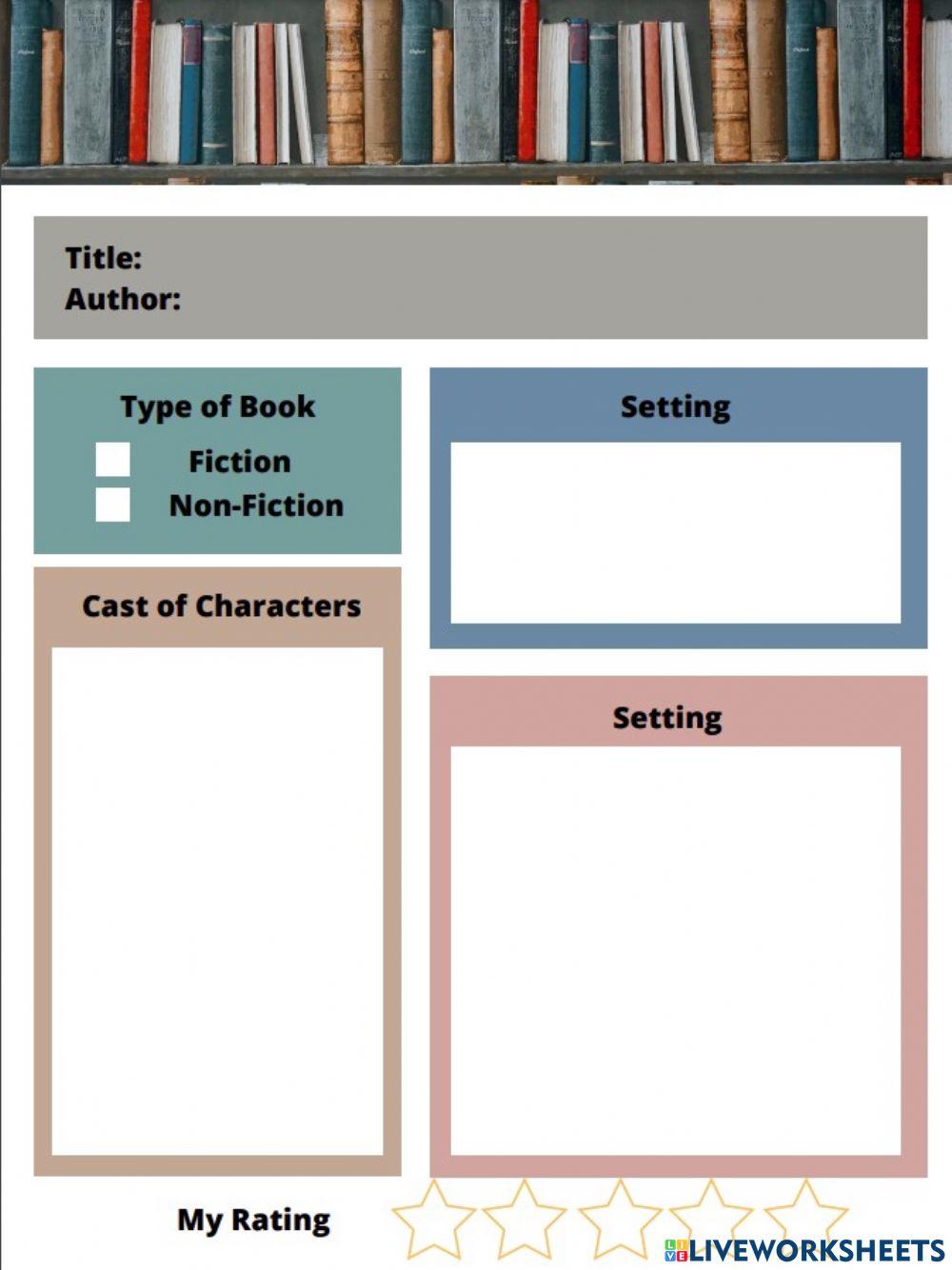 Book Report online activity for 38 Live Worksheets