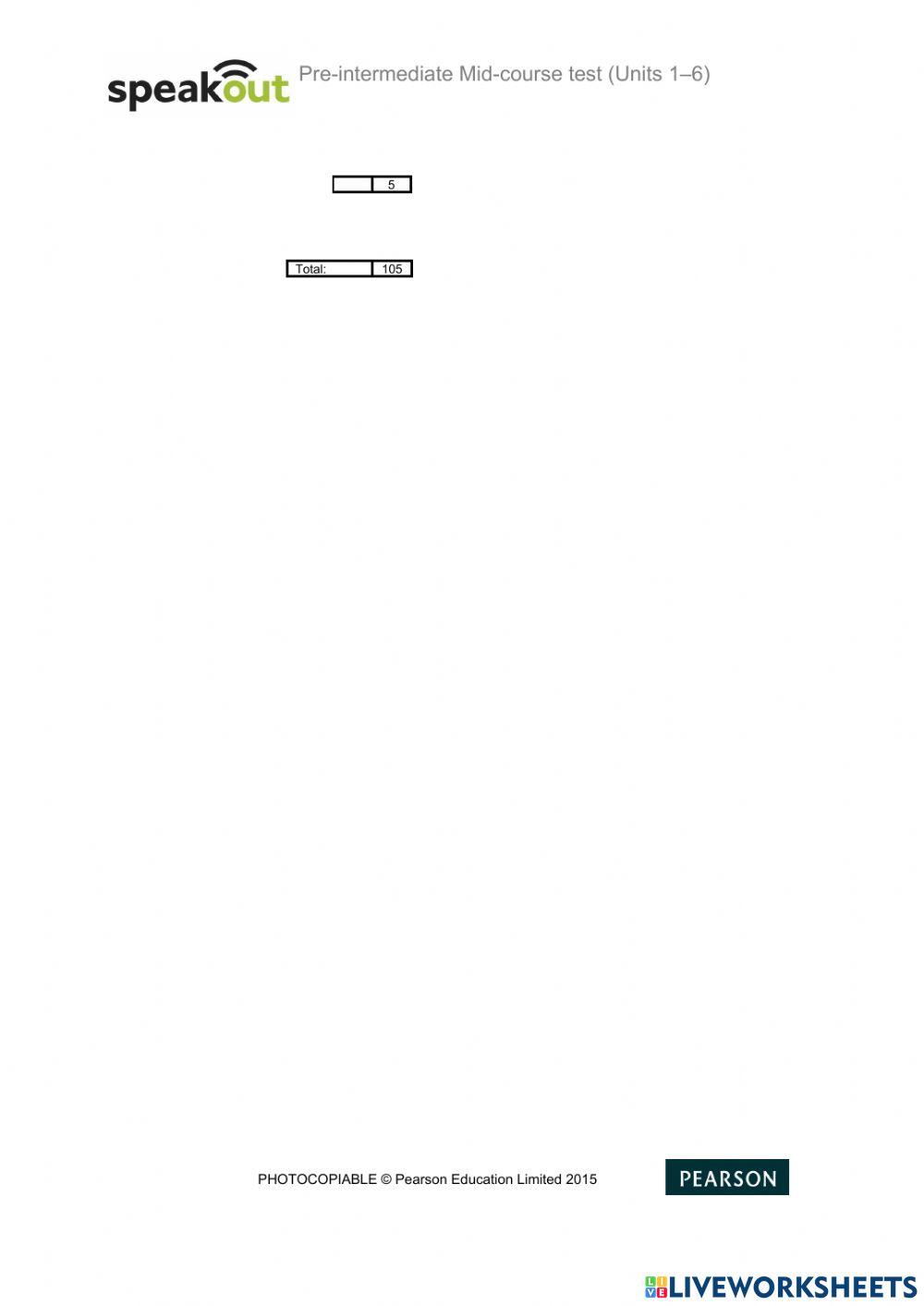 Speakout Pre Intermediate Mid-Course Test