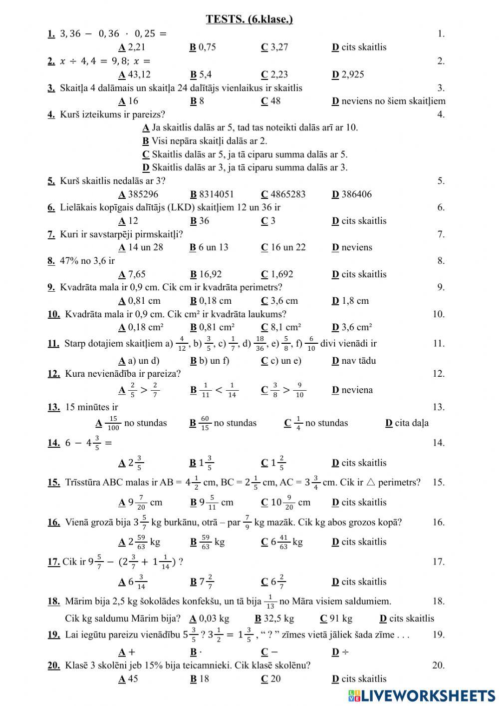 Dažādi matemātikas uzdevumi