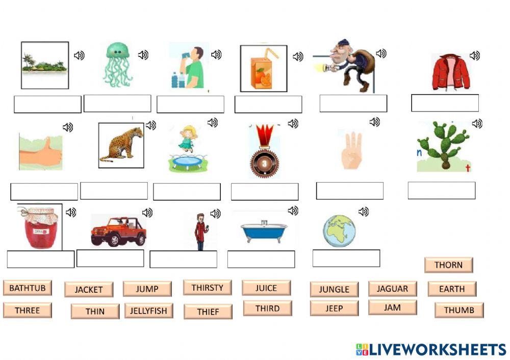 English wordw with j and th