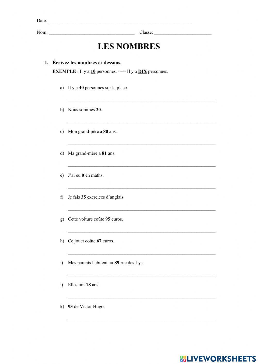 LES NOMBRES 0 à 100 LES NOMBRES 0 à 100