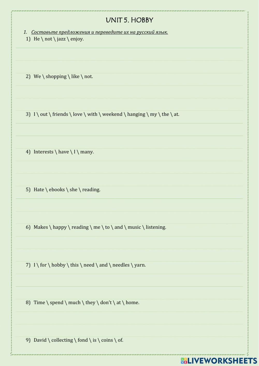 Unit 5. hobby