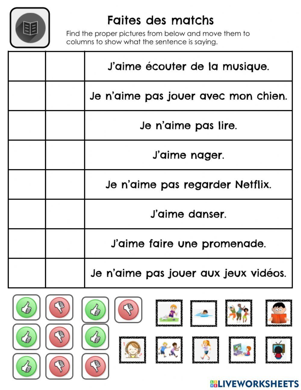 A1: Likes & dislikes (R) - passe-temps