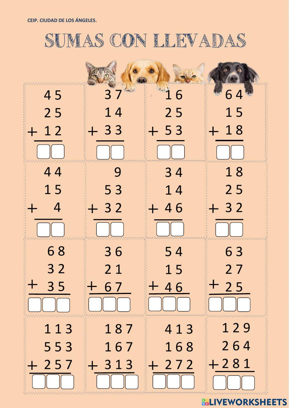 Sumas de 3 sumandos con llevadas