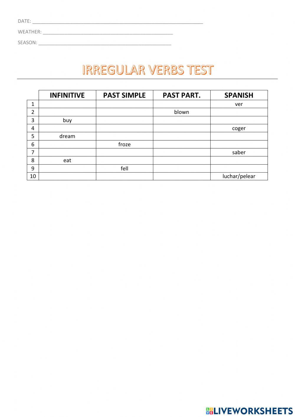 Irregular verbs test