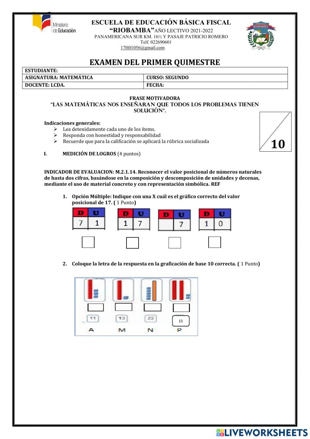 Examen de matemática