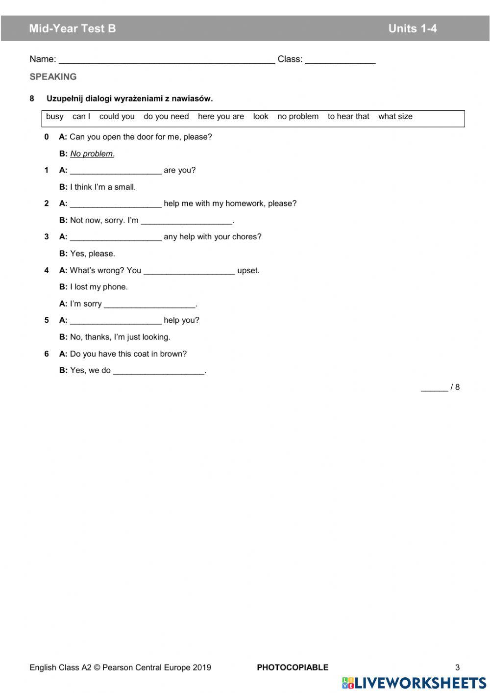 Class 6 mid - term test