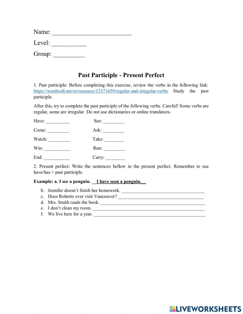 Past participle and present perfect