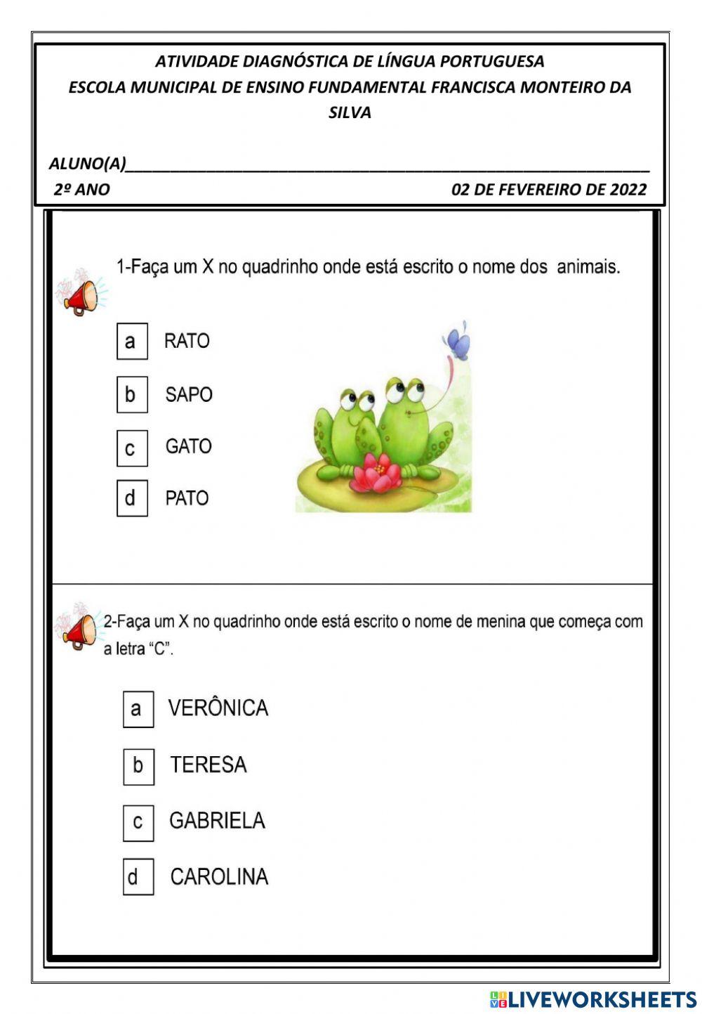 Avaliação diagnóstica língua portuguesa