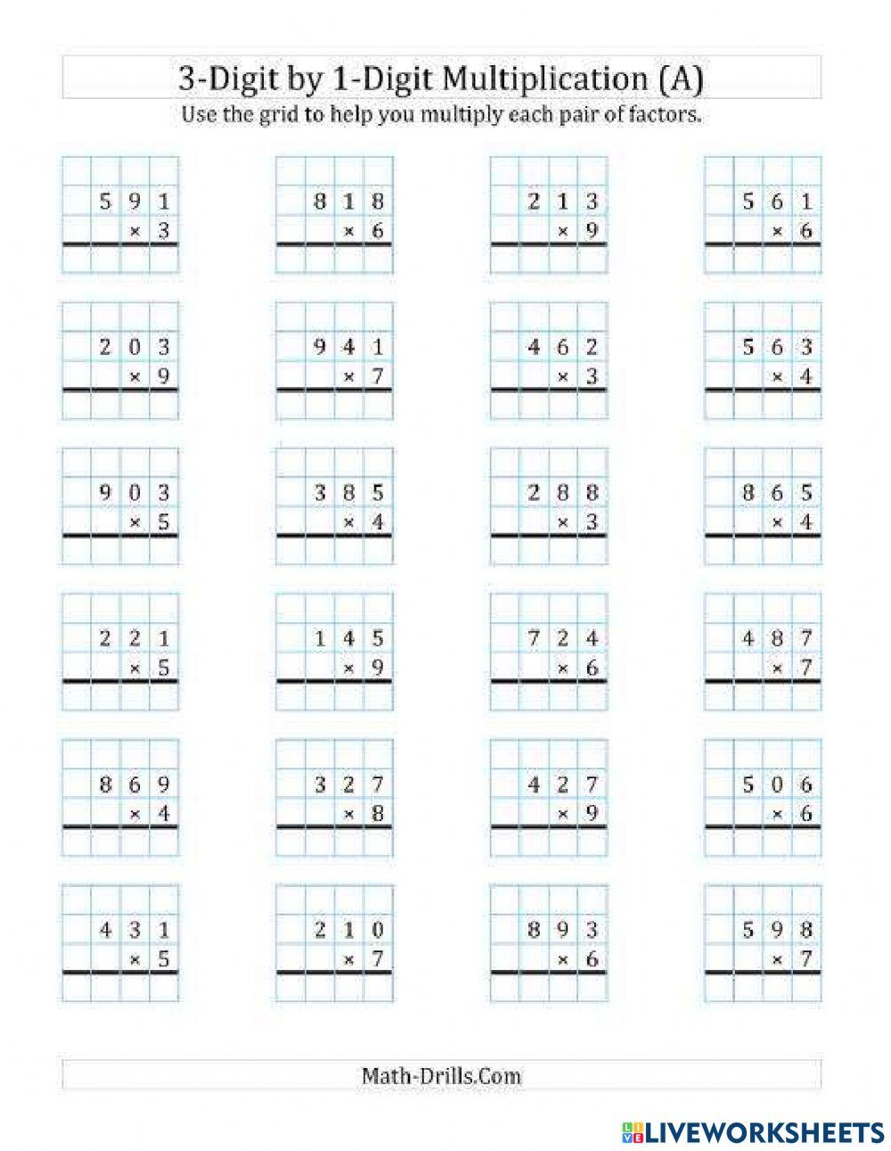 Multiplication 3x1 Grid online exercise for | Live Worksheets