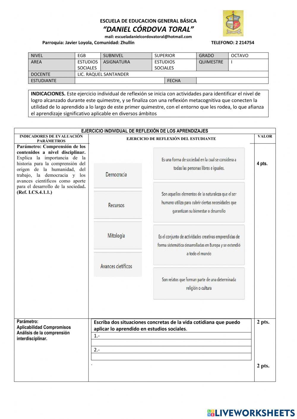 Examen octavo estudios sociales