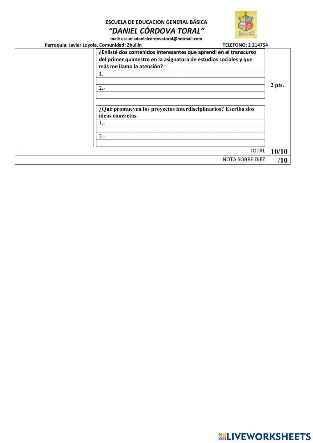 Examen octavo estudios sociales