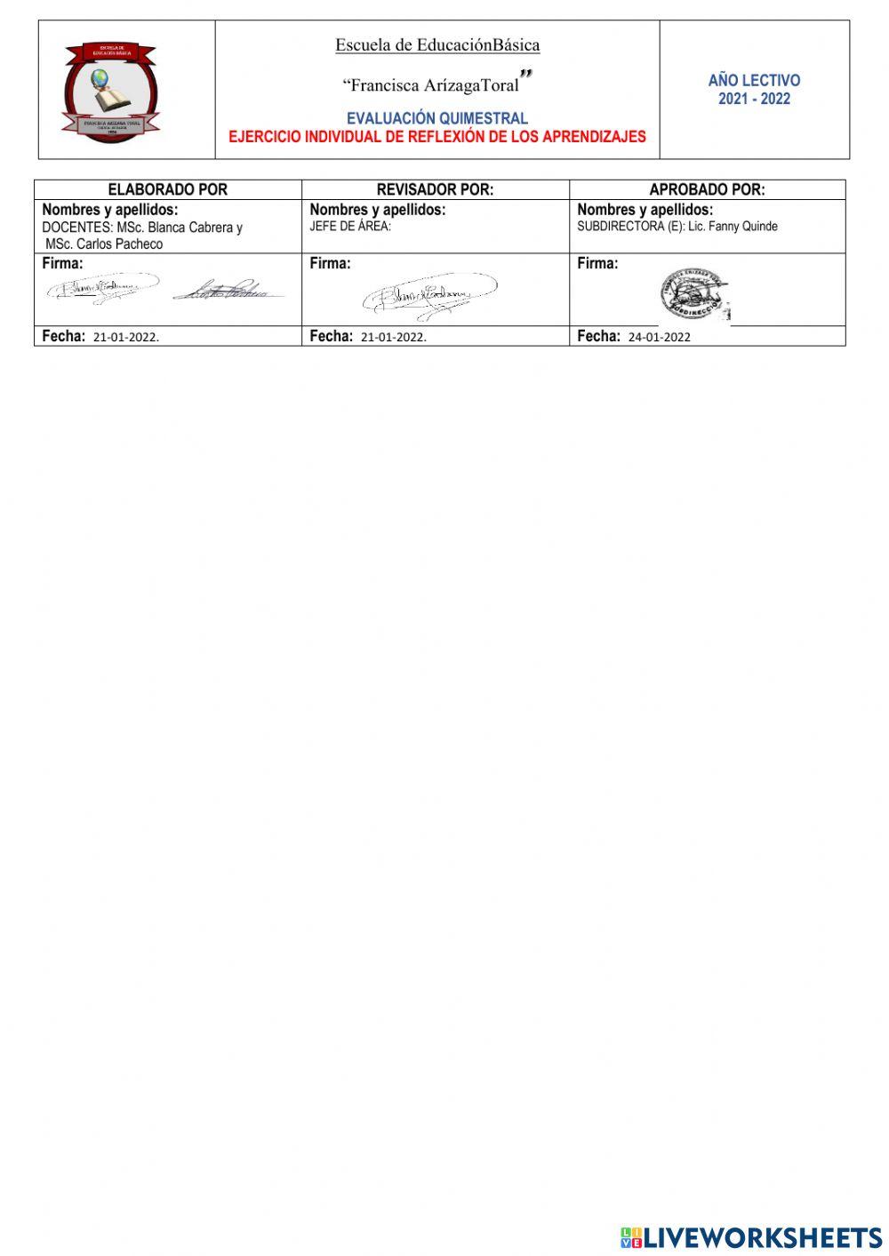 Examen CCNN - 1er. Quimestre