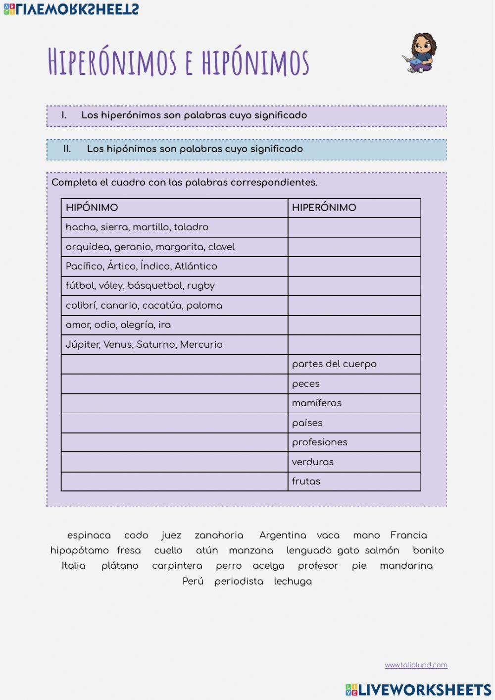 Hipónimos e hiperónimos