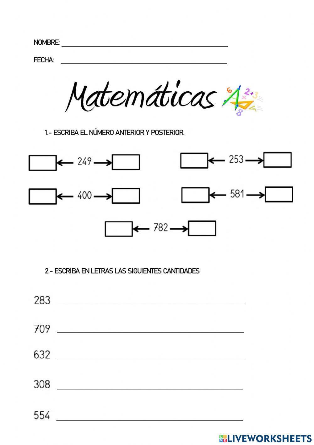 Numeros del 100 al 999