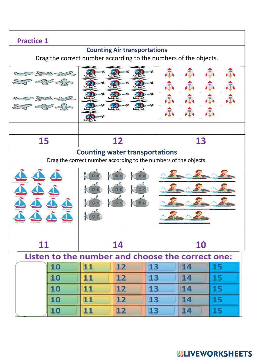 Counting numbers from 1 to 15