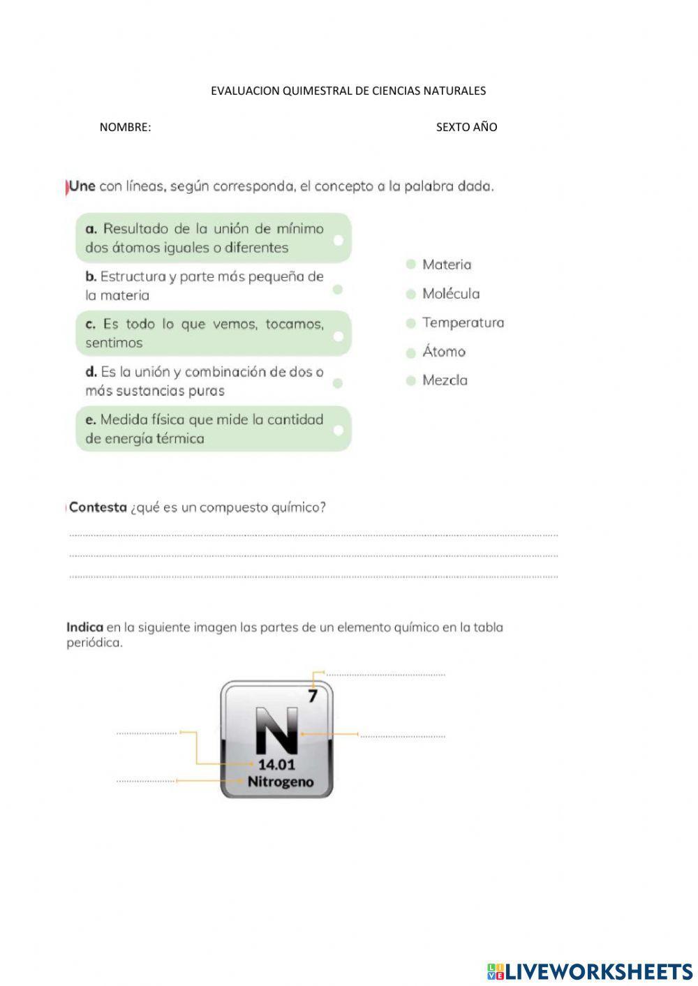 Evaluacion quimestral de ciencias naturales