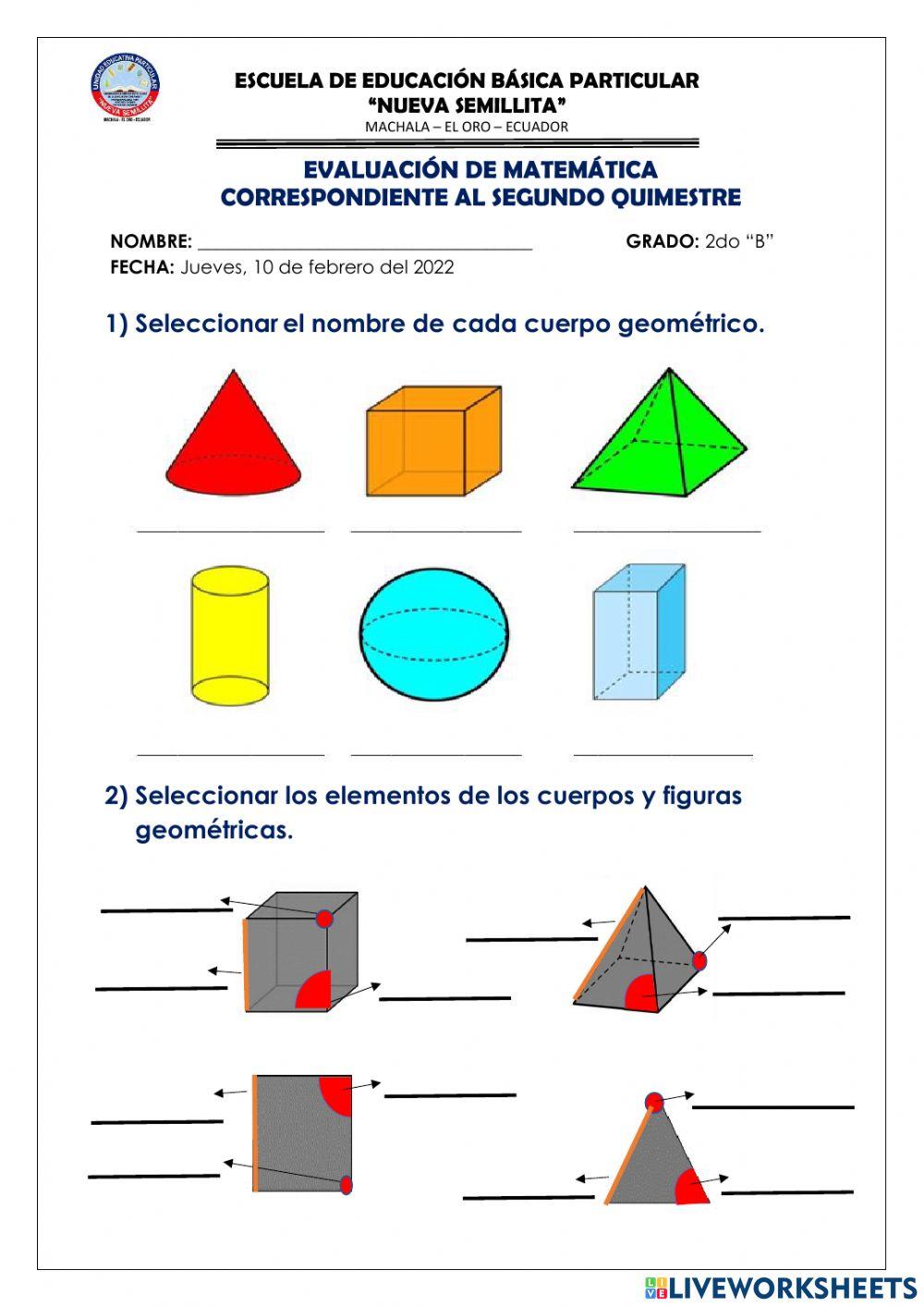 Evaluación quimestral  de matemática