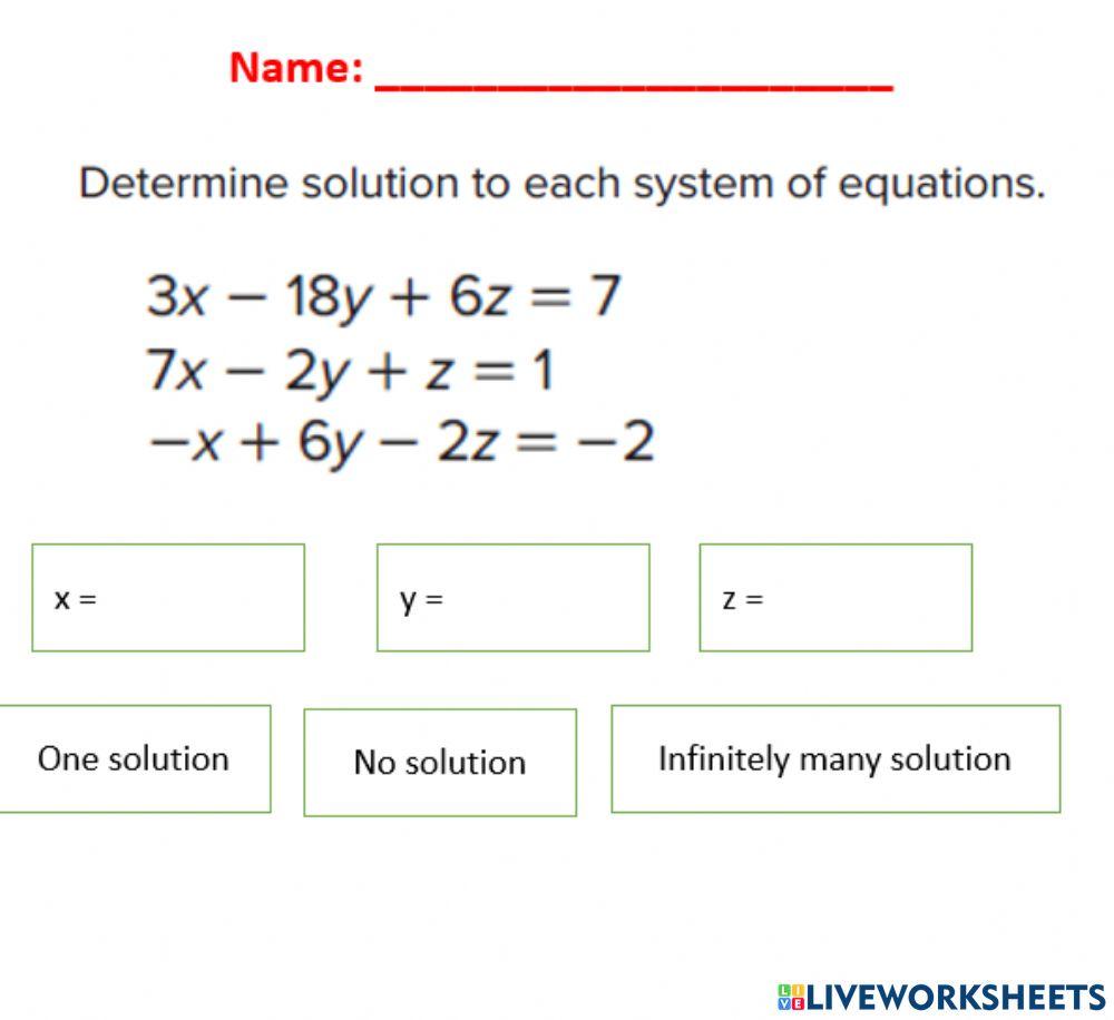 Solving system of equations with three variables
