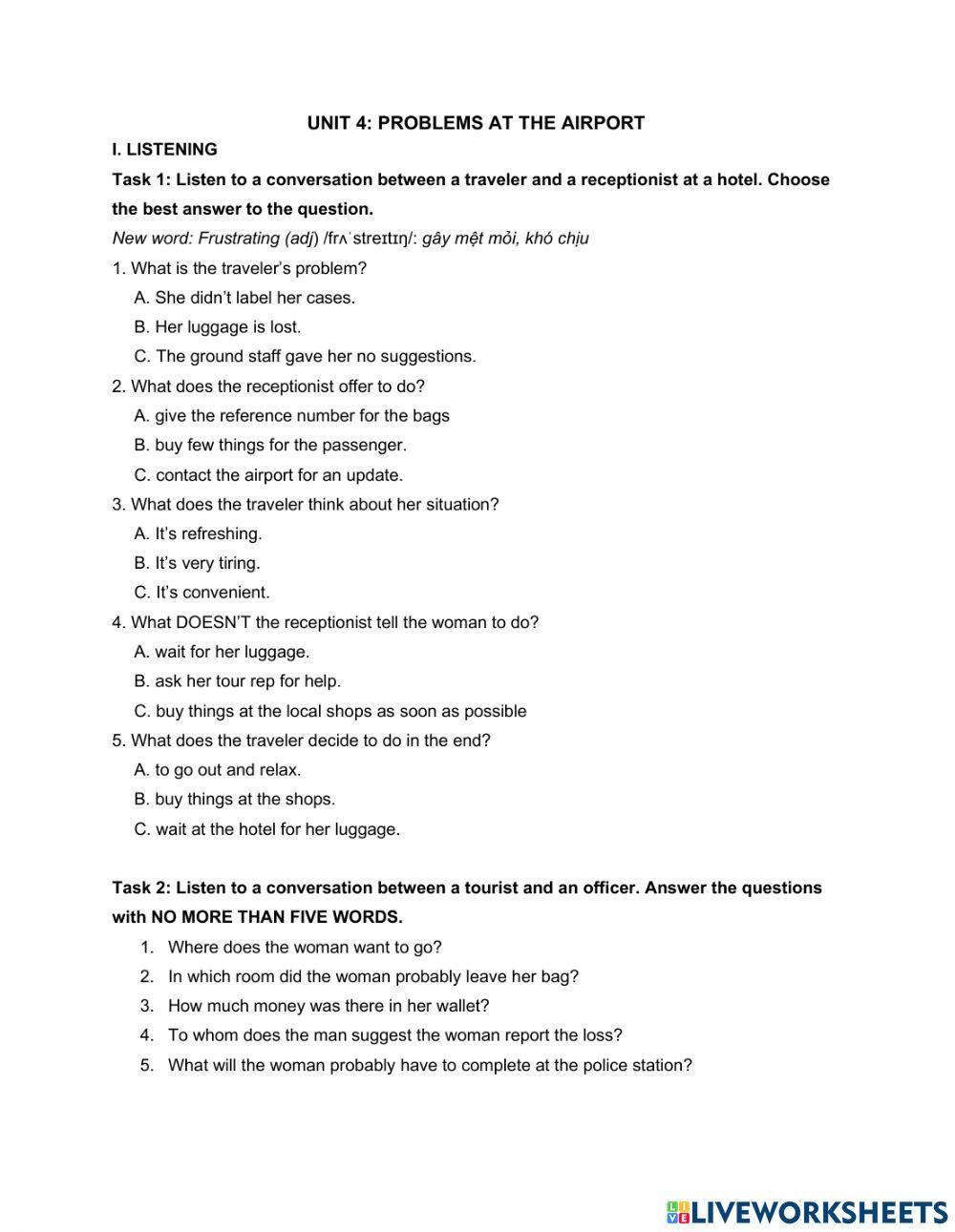Revision Unit 4 Problems at the airport