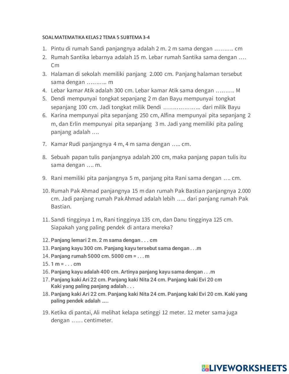 Matematika kelas 2 tema 5